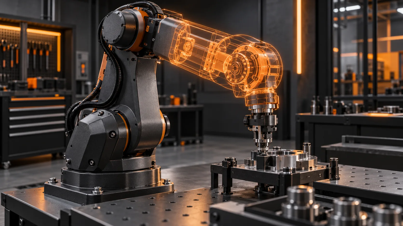 Illustration conceptuelle d’une machine industrielle et de son modèle numérique.